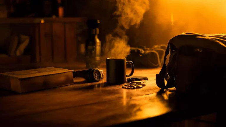 a mug of coffee and a watch on a table